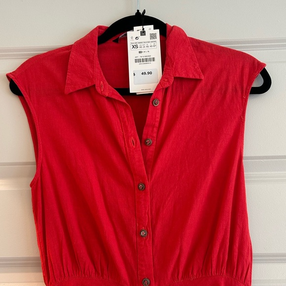 Zara red button down linen dress - Picture 5 of 5